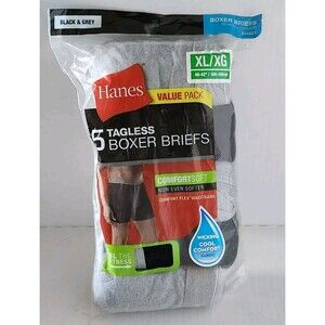Hanes Tagless Boxer Brief Wicking Cool Comfort Fabric XL 40 - 42" Pk of 5 2349Z5
